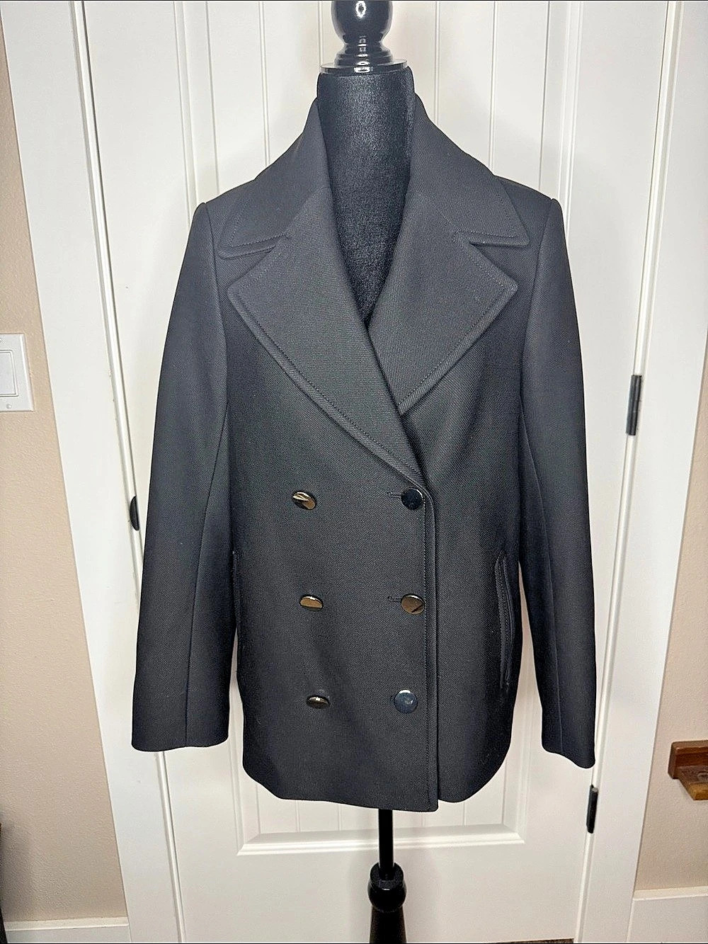 H&M Women's Black Double-Breasted Pea Coat